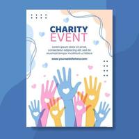 Charity Donation Poster Template Flat Cartoon Background Vector Illustration