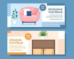 Home Furniture Horizontal Banner Template Flat Cartoon Background Vector Illustration