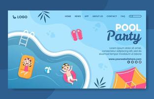 Summer Pool Party Social Media Landing Page Template Cartoon Background Vector Illustration