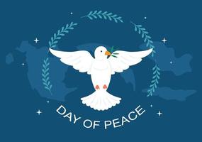 ilustración de dibujos animados del día internacional de la paz con manos, paloma, globo y cielo azul para crear próspero en el mundo en diseño de estilo plano vector