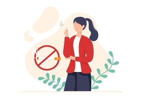 Stop Smoking or No Cigarettes for Fight Against Unhealthy Smoker Habit, Medical and as an Early Warning in Flat Cartoon Illustration vector