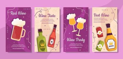 Wine Party Social Media Stories Template Flat Cartoon Background Vector Illustration