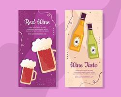Wine Party Vertical Banner Template Flat Cartoon Background Vector Illustration
