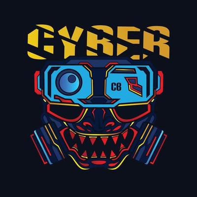 Samurai mask cyberpunk vector logo fiction colorful design with dark background.