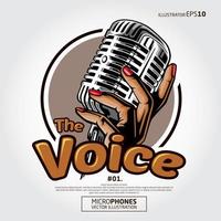 The Voice Vector Illustration. Record radio broadcast, audio interview, live music. Vector landing page of podcasting business with isometric media equipment, microphone, smartphone and speakers.
