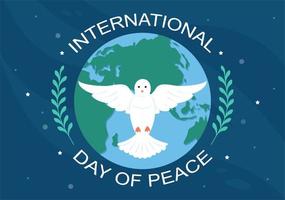 International Peace Day Cartoon Illustration with Hands, Pigeon, Globe and Blue Sky to Create Prosperous in the World in Flat Style Design vector