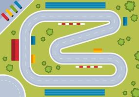 Fórmula de carreras de autos deportivos alcanzan en el circuito de carreras la ilustración de dibujos animados de la línea de meta para ganar el campeonato en un diseño de estilo plano