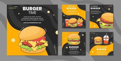 Burger Social Media Post Template Flat Cartoon Background Vector Illustration