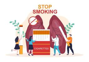 dejar de fumar o dejar de fumar para luchar contra el hábito de fumar no saludable, médico y como advertencia temprana en la ilustración de dibujos animados planos vector