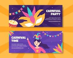 feliz carnaval fiesta banner horizontal plantilla dibujos animados fondo vector ilustración