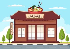 Japanese Food Building Cartoon Illustration vector