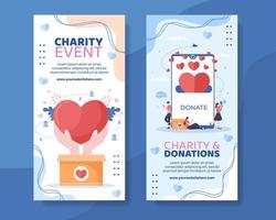 Charity Donation Vertical Banner Template Flat Cartoon Background Vector Illustration