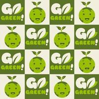 Illustration vector graphic pattern design with earth cartoon character in flat kawaii doodle style. Suitable for go green theme, save the planet campaign, eco friendly product, etc.