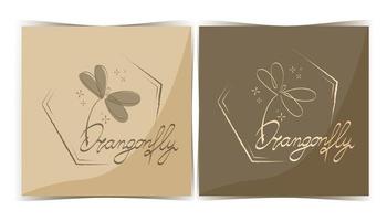 A set of posters, stickers. Stylized hand-drawn dragonfly lettering. Logo. Hand-drawn inscription. Vector. Single-line drawing. Boho. Dragonfly. Insect