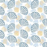 Seamless seashell pattern, hand-drawn doodle in sketch style. Summer. Ocean. Seashells with abstract spots and circles. Sea background vector