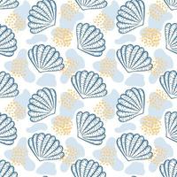 Seamless seashell pattern, hand-drawn doodle in sketch style. Summer. Ocean. Seashells with abstract spots and circles. Sea background vector