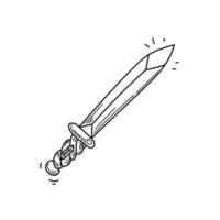 Sword, hand-drawn doodle in sketch style. Ancient edged weapons. Sword of ancient warriors. Handled with a gemstone. Greece. Olympus. Gifts of the gods. Simple vector illustration