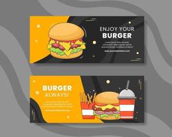 Burger Horizontal Banner Template Flat Cartoon Background Vector Illustration