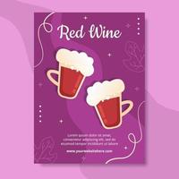 Wine Party Poster Template Flat Cartoon Background Vector Illustration