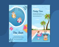 Summer Pool Party Vertical Banner Template Cartoon Background Vector Illustration