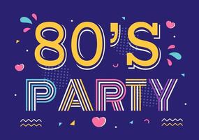 Ilustración de fondo de dibujos animados de fiesta de los años 80 con música retro, reproductor de casete de radio de 1980 y discoteca en diseño de estilo antiguo vector