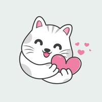 illustration cute cat holding heart vector