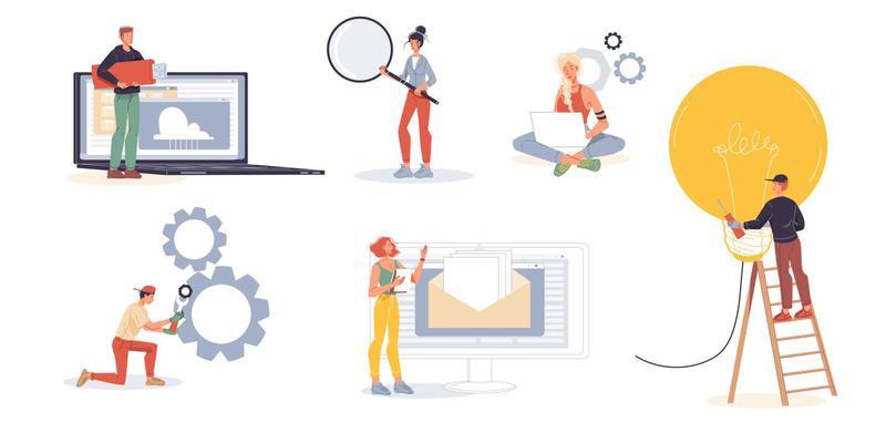 Workflow of business and self-employed people vector illustration concept