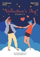 Flat cartoon characters in love,Valentine Day party flyer vector illustration