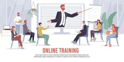 Online and offline training people flat vector illustration concept