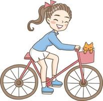 mujer en bicicleta lindo kawaii personaje de dibujos animados ilustración clipart descarga gratuita vector