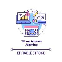 icono de concepto de interferencia de tv e internet. forma de guerra de información idea abstracta ilustración de línea delgada. dibujo de contorno aislado. trazo editable. vector