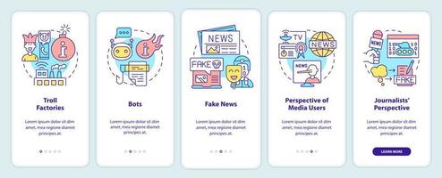 guerra de información sobre la pantalla de la aplicación móvil de incorporación de Internet. tutorial 5 pasos páginas de instrucciones gráficas con conceptos lineales. interfaz de usuario, ux, plantilla de interfaz gráfica de usuario. vector