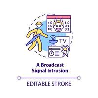 Broadcast signal intrusion concept icon. Form of information warfare abstract idea thin line illustration. Isolated outline drawing. Editable stroke.