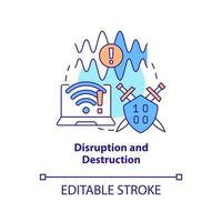 Disruption and destruction concept icon. Jamming signal. Information warfare tactic abstract idea thin line illustration. Isolated outline drawing. Editable stroke. vector