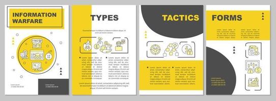 Information warfare guideline yellow brochure template. Leaflet design with linear icons. 4 vector layouts for presentation, annual reports.