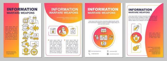 Information warfare weapons red gradient brochure template. Leaflet design with linear icons. 4 vector layouts for presentation, annual reports.