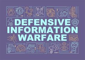 Defensive information warfare word concepts purple banner. Intelligence security. Infographics with icons on color background. Isolated typography. Vector illustration with text.