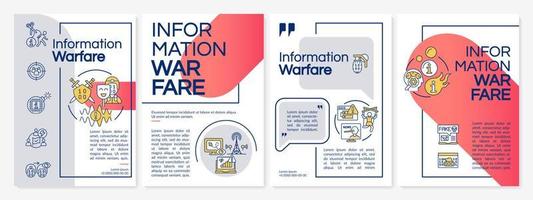 Information warfare red and grey brochure template. Mislead adversaries. Leaflet design with linear icons. 4 vector layouts for presentation, annual reports.