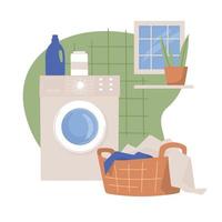 lavadora. cuarto de lavado. cuarto de baño cesto de la ropa. imagen vectorial vector