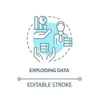icono de concepto turquesa de datos explosivos. problema básico de la ilustración de línea delgada de idea abstracta de inicio. conocimiento estructurado. dibujo de contorno aislado. trazo editable. vector
