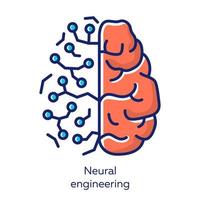 Neural engineering red color icon. Neuroengineering. Biomedical engineering. Living neural tissue and artificial constructs. Bioinformatics. Biotechnology. Isolated vector illustration