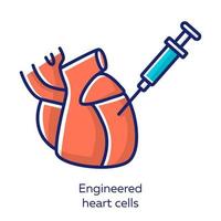 Engineered heart cells red color icon. Human engineered cardiac tissues. HECTs. Heart injection. Study cardiac physiology. Bioengineering. Biotechnology. Isolated vector illustration