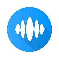 Abstract soundwave blue flat design long shadow glyph icon. Sound, audio wave curves. Voice recording, vibration, noise level. Music rhythm, volume waveform. Vector silhouette illustration