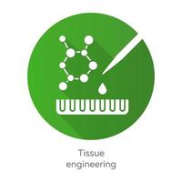 icono de glifo de sombra larga de diseño plano verde de ingeniería de tejidos. combinar células y moléculas en tejidos funcionales. reparar órganos humanos dañados. bioingeniería ilustración de silueta vectorial vector