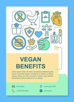 Diseño de plantilla de folleto de ventajas de vegetarianismo. Folleto de beneficios veganos, folleto, diseño de impresión de folletos con ilustraciones lineales. diseños de páginas vectoriales para revistas, informes anuales, carteles publicitarios vector