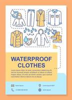 Water resistant clothes, textiles brochure template layout. Flyer, booklet, leaflet print design with linear illustrations. Vector page layouts for magazines, annual reports, advertising posters