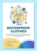 Rainproof clothes, waterproof footwear brochure template layout. Flyer, booklet, leaflet print design with linear illustrations. Vector page layouts for magazines, annual reports, advertising posters