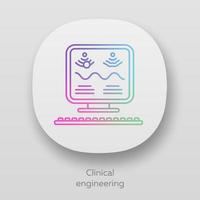 icono de la aplicación de ingeniería clínica. gestión de tecnología sanitaria. examen de computadora médica moderna. bioingeniería interfaz de usuario ui ux. aplicaciones web o móviles. Ilustraciones de vectores aislados