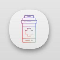 icono de la aplicación analgésico. cura del juego. asistencia médica al jugador. vida extra. antibióticos, vitaminas. medicamentos, pastillas, tratamiento. interfaz de usuario ui ux. aplicación web o móvil. ilustración vectorial aislada vector