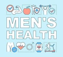 Mens health word concepts banner. Medical treatment, aid. Changes in body, hormones, potency. Presentation, website. Healthy lifestyle. Isolated lettering typography idea. Vector outline illustration